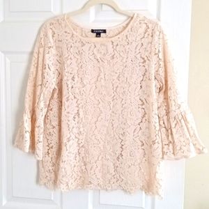 Roz & Ali Quarter Sleeve Cream Lace Blouse Size:L